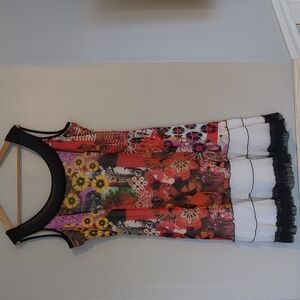 Whimsigoth Dress Women's Size 12 VTG Simon Chang Floral Lined Midi Art Deco